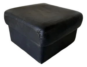 1980's Vintage Italian Postmodern Black Leather Ottoman by Natuzzi