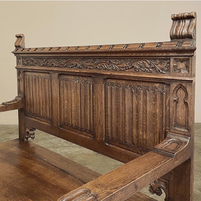 Antique Gothic Revival Carved Hall Bench For Sale - Image 15 of 18