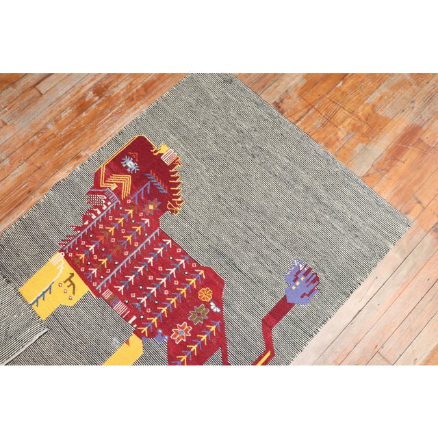 Late 20th Century Zabihi Collection Small Lion Persian Kilim Wall Hanging - 3'2" x 4'3" For Sale In New York - Image 6 of 6
