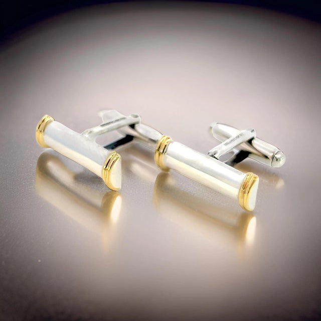 1990s Tiffany & Co Estate Cufflinks 18k Gold Sterling Silver, 2 Pieces For Sale - Image 9 of 12