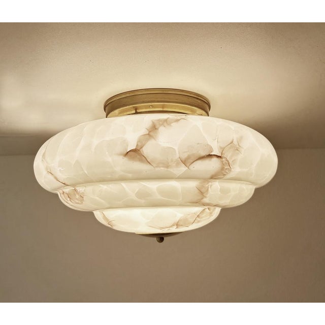 Art Deco Ceiling Light in Ivory Marbled Glass, 1930s For Sale - Image 10 of 17
