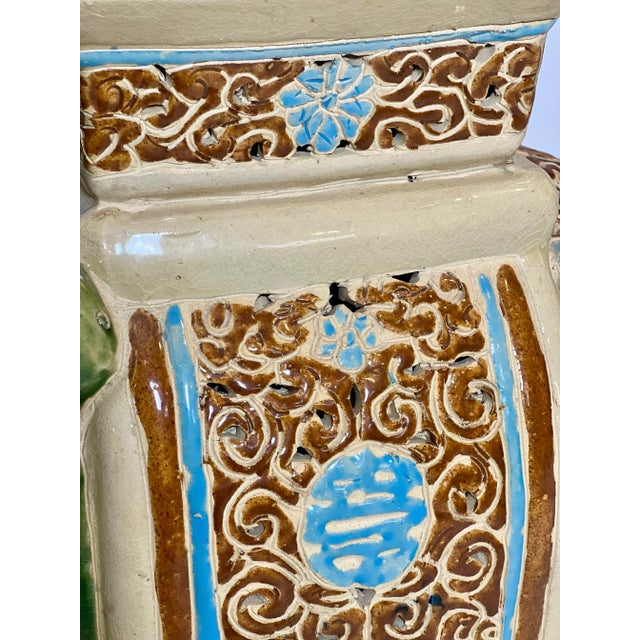 Vintage Glazed Ceramic Elephant Garden Stool For Sale - Image 9 of 12