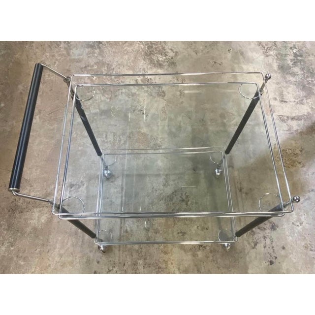 Mid-Century Modern Mid 20th Century Modern Chrome and Glass Two-Level Bar Cart on Wheels For Sale - Image 3 of 9