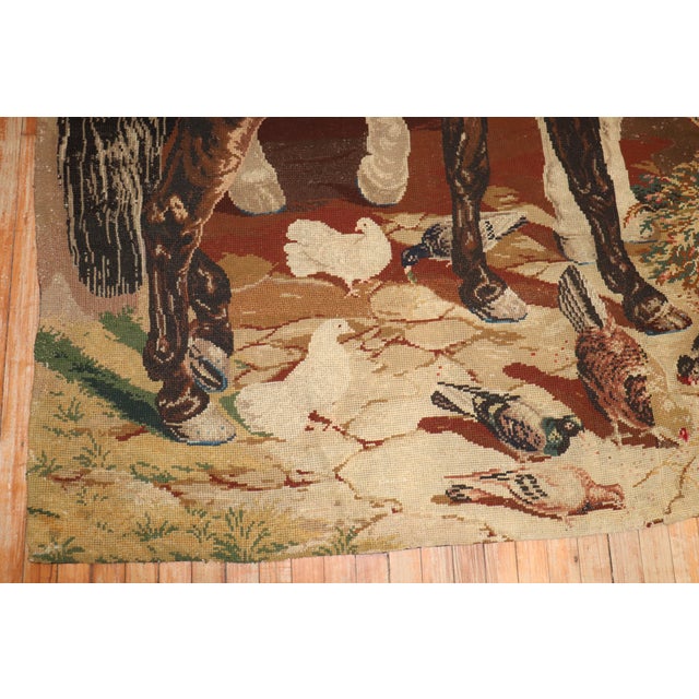 Early 20th Century Zabihi Collection English Needlepoint Horse Scene - 6'10" x 7'8" For Sale - Image 4 of 12
