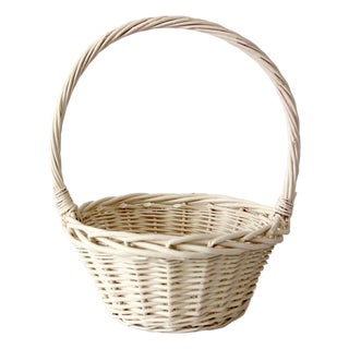 Vintage Painted Wicker Gathering Basket For Sale