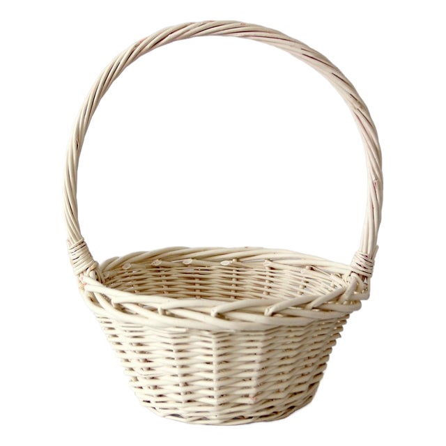 Vintage Painted Wicker Gathering Basket For Sale
