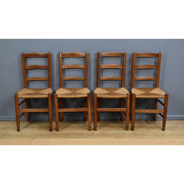 Brown Cherrywood and Straw Chairs, Late 19th Century, Set of 4 For Sale - Image 8 of 18