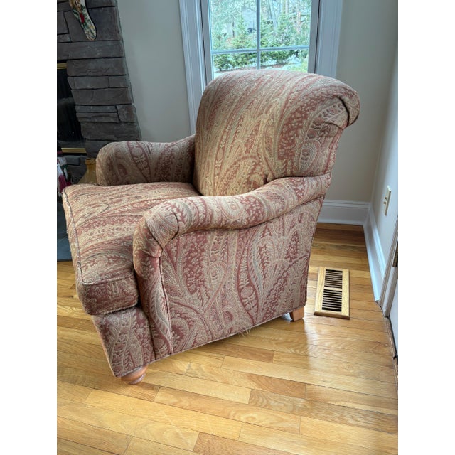 Ethan Allen 1990s Pair of Roll Back Upholstered Lounge Chairs Attributed to Ethan Allen For Sale - Image 4 of 10