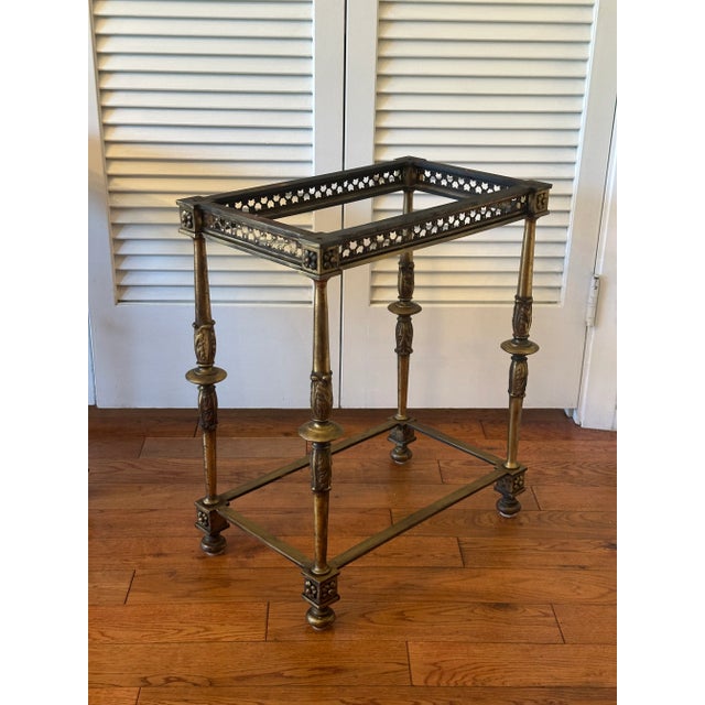 Vintage Italian Portoro Marble Top SideTables With Ornate Gilded Metal Bases - Pair For Sale - Image 12 of 15