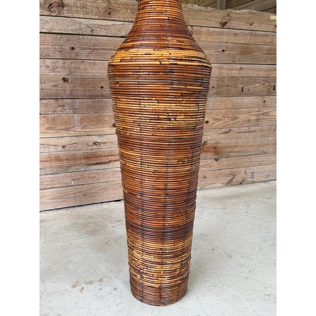 Late 20th Century Monumental Vintage Boho Sculptural Rattan Floor Vase – 51” Organic Modern Vessel For Sale - Image 5 of 11