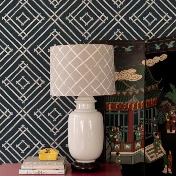 A sample of our Island House Navy Wallpaper Care Instructions: Wipe with damp cloth.