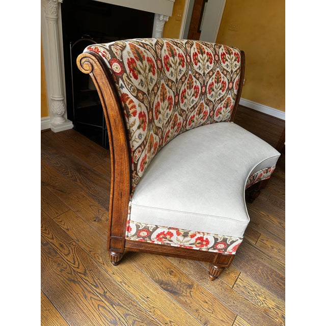 Wood Vanguard Curved Banquette Set and Monumental Inlaid Round Pedestal Dining Table Complete Dining Suite For Sale - Image 7 of 14
