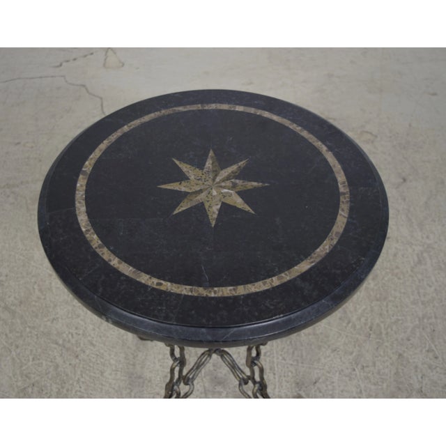 Age: Approx: 20 Years Old Details: Inlaid Marble Top High Quality Construction Iron Chain Base Inlaid Marble Overlay...