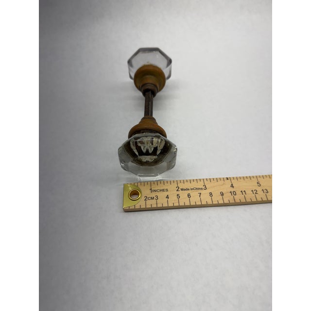 1920s Antique Victorian Clear Octagonal Cut-Glass Doorknobs With Spindle - Pair For Sale - Image 5 of 8