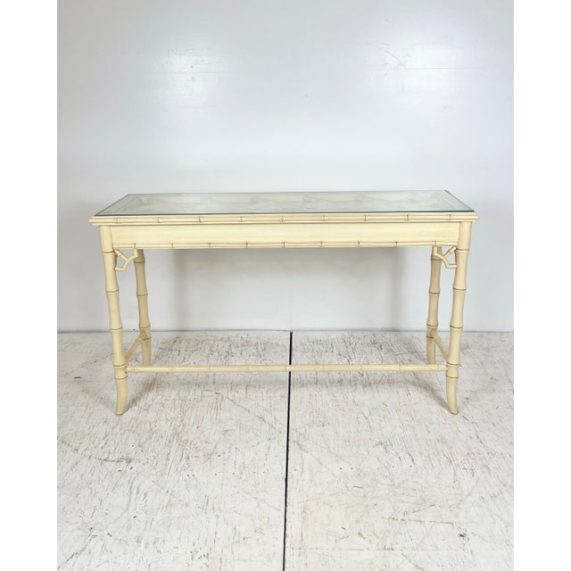 Late 20th Century Vintage Faux Bamboo Chinese Chippendale Console Table For Sale - Image 5 of 9