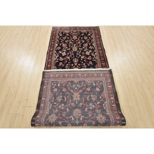 Sarouk Runner 3'7'' X 9'11'' Blue Wool Vintage Traditional Hand-Knotted Rug For Sale - Image 12 of 13