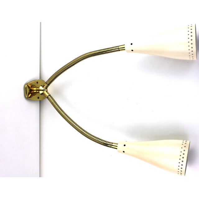 Exceptionally large gooseneck double lamp in perfect original condition, beige reflectors with original paint, flexible...