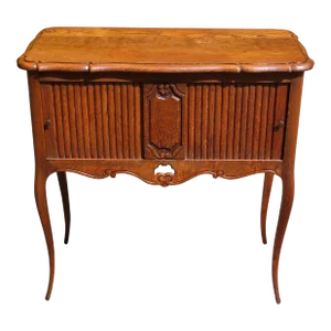 Antique Solid Oak French Louis XV Style Tambour Cabinet Table Server Cupboard