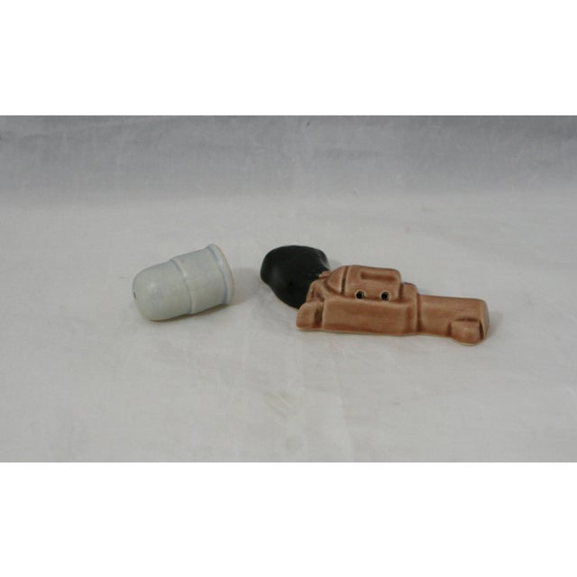 1950s Mid 19th Century Ceramic Go-With Salt & Pepper Shakers Revolver & Bullet For Sale - Image 5 of 7