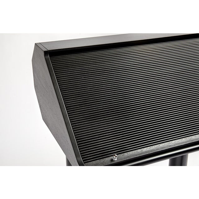 Postmodern Featured in The 2020 San Francisco Decorator Showcase — 1970s Hans Eichenberger for Röthlisberger Postmodern Black Mahogany & Chrome Roll-Top Desk For Sale - Image 3 of 13