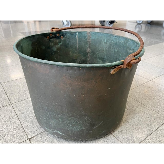 Mid 19th Century 19th Century French Country Copper Cauldron With Verdigris Interior For Sale - Image 5 of 9