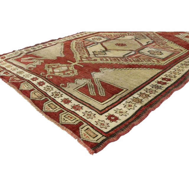 52148 Vintage Turkish Oushak Rug Runner, 03'11 x 09'06. This hand-knotted wool vintage Turkish Oushak rug runner is a...