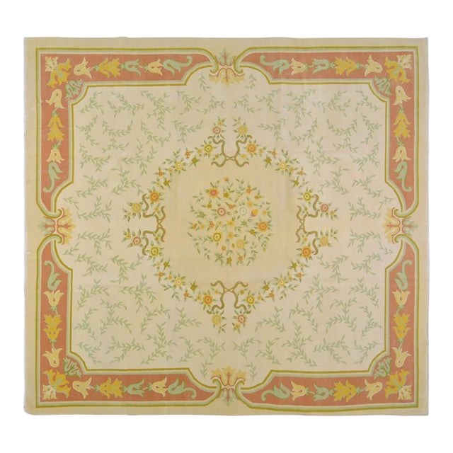 Vintage Chinese Art Deco Hand Knotted Wool Rug, 9'8'' X 10'3'' For Sale