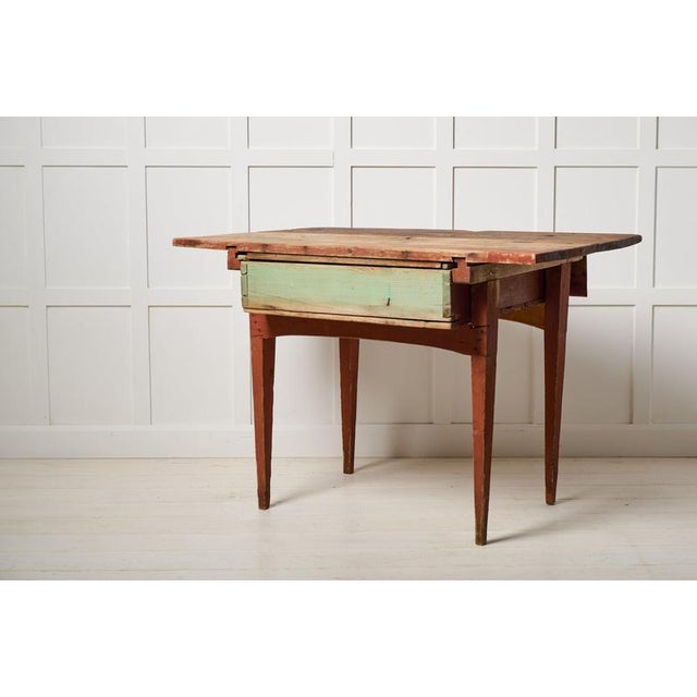 Antique Swedish Folk Art Side Table with Drawer, Late 1700s For Sale - Image 5 of 9