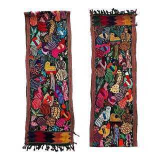 Vintage Hand Embroidered Mexican Textile Wall Hanging For Sale