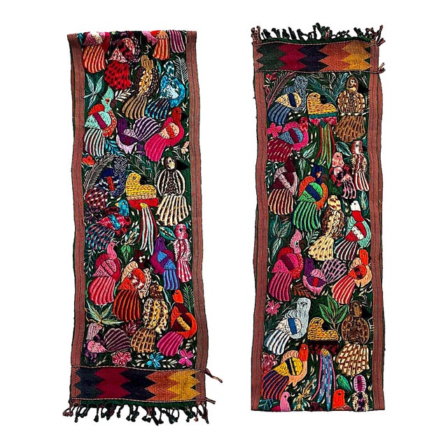 Vintage Hand Embroidered Mexican Textile Wall Hanging For Sale