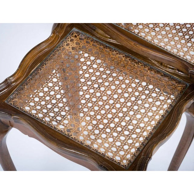 Vintage Nesting Tables with Cane and Glass Top from Jason Møbler, 1960s, Set of 3 For Sale - Image 11 of 12