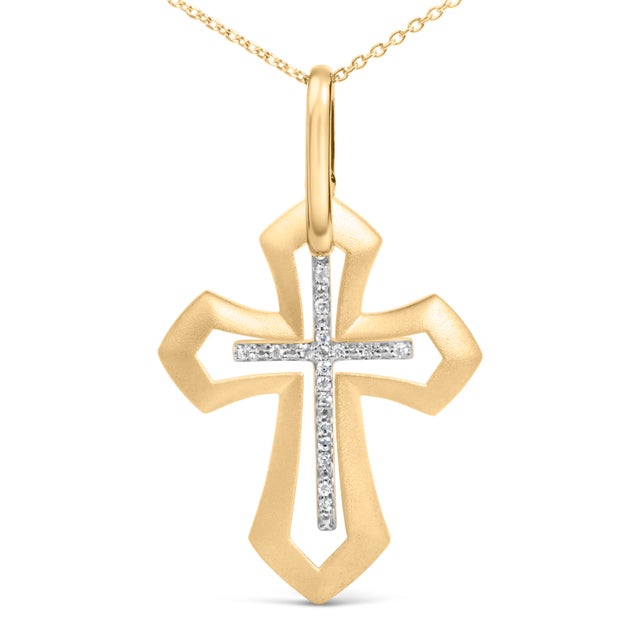 Contemporary Gold Vermeil Diamond Accent Roman Cross Pendant Necklace For Sale - Image 3 of 4