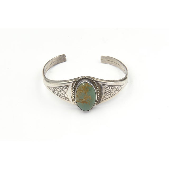 Metal Southwestern Sterling Silver and Turquoise Cuff Bracelet For Sale - Image 7 of 7