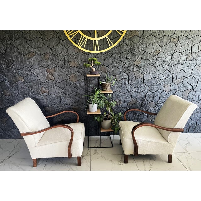 Brown Art Deco Armchairs in Lambs Boucle from J. Halabala, 1920s, Set of 2 For Sale - Image 8 of 18