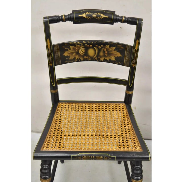 Mid 20th Century Mid 20th Century Vintage L. Hitchcock Black Stencil Harvest Decorated Cane Side Chair - a Pair For Sale - Image 5 of 11