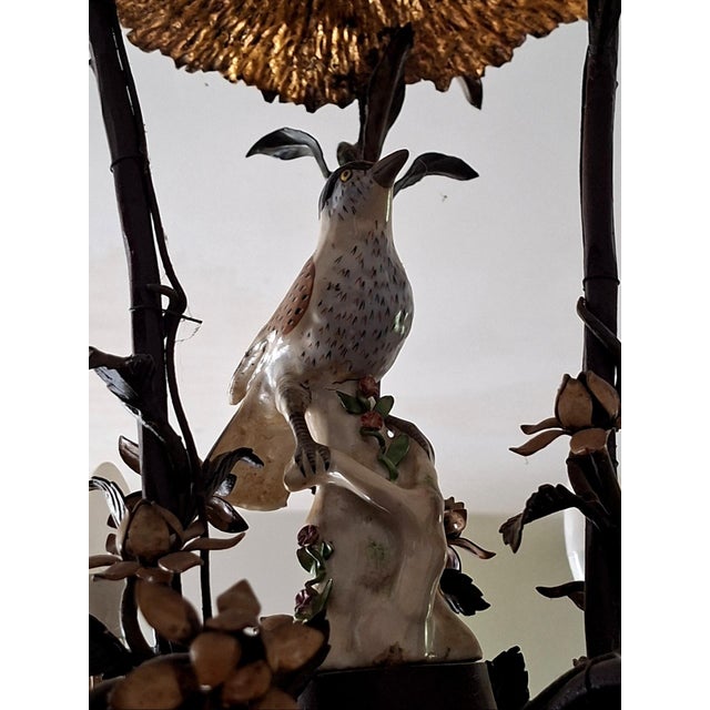 1950s Naturalistic Chandelier in Painted Sheet Metal and Saxon Porcelain, 1950s For Sale - Image 5 of 8