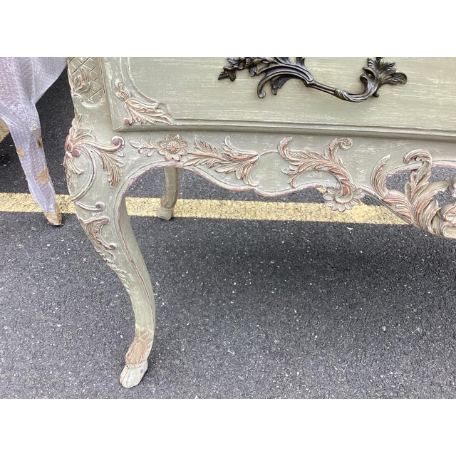 Light Green French Vintage Rococo Painted Console Table For Sale - Image 8 of 10