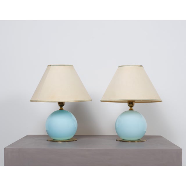 1950s Mid-Century Italian Blue Glass and Brass Table Lamps, 1950s, Set of 2 For Sale - Image 5 of 8