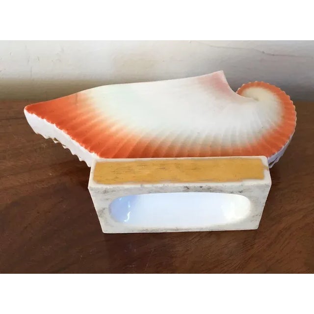 Antique early 19th c. Paris porcelain shell form inkwell. Naturalistically molded shell hand painted in shades of bright...