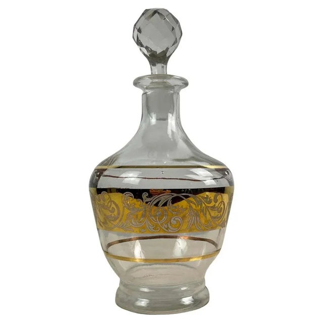 Vintage Glass Carafe with Golden Decoration, 1950 For Sale - Image 11 of 11