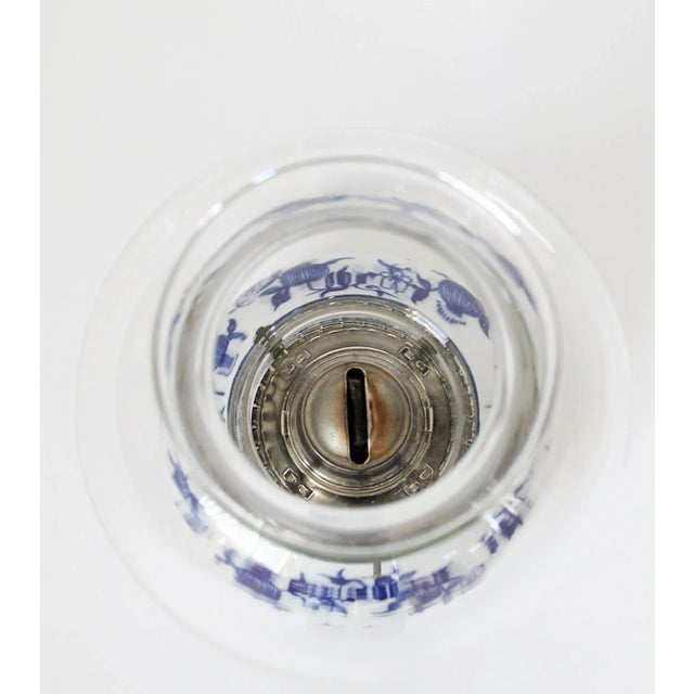 Mid 20th Century Vintage German Blue and White Porcelain Kerosene Oil Lamp For Sale - Image 5 of 11