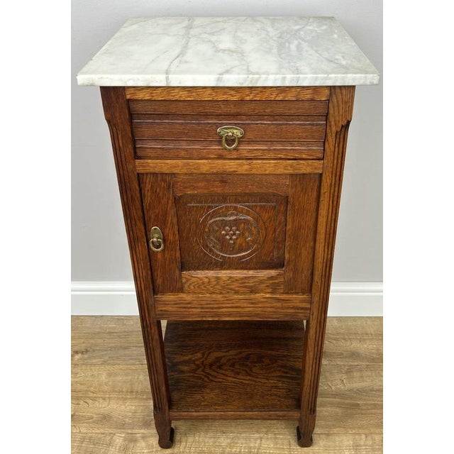 Antique French Oak Bedside Table with Marble Top For Sale - Image 11 of 11