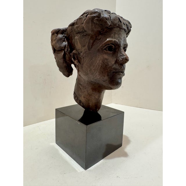 1960s Larry Mohr Bronze Stylized Female Bust Sculpture Signed From Artist Estate For Sale - Image 4 of 11