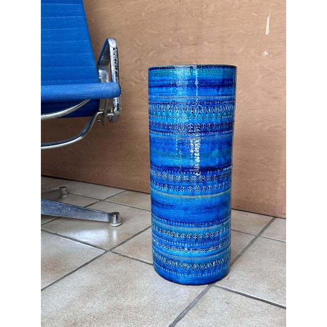 A rare, large-format cylindrical vase from Bitossi's renowned Rimini Blu series, created in the 1960s under the artistic...