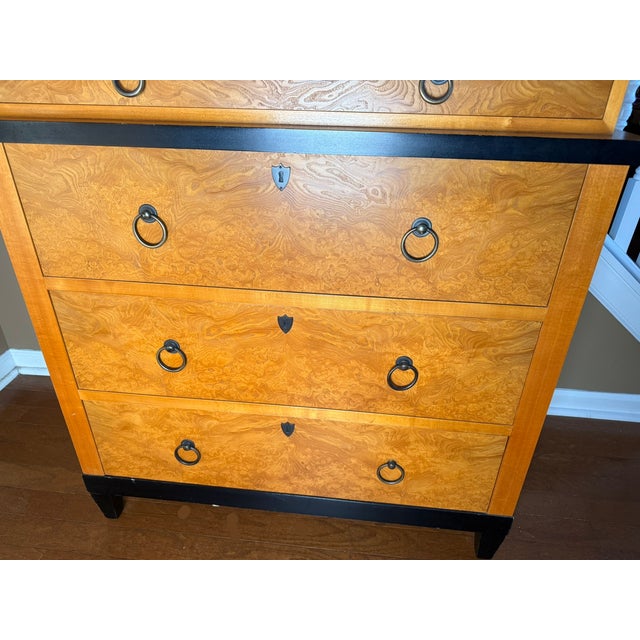 1980s 1980s Baker Furniture Biedermeier Style Burl Wood Chest of Drawers For Sale - Image 5 of 11