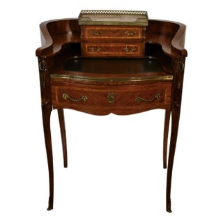 1890s Antique French Louis XV Walnut Inlaid Ladies Writing Desk Bonheur-Du-Jour For Sale
