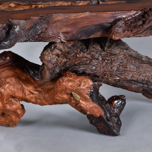 Nakashima Style Live Edge Redwood Burl Root Stump Slab Coffee Table For Sale - Image 16 of 18