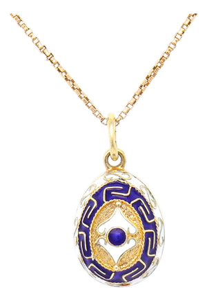 Vintage 14k Gold and Blue & White Enamel Figural Russian Style Egg Charm Pendant