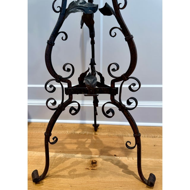 Continental Wrought Iron Tripod Plant Stand With Scrollwork and Foliage Circa 1880 For Sale - Image 14 of 17