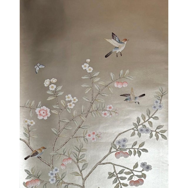 Not Yet Made - Made To Order Silver Leaf Chinoiserie Hand-Painted Peacock & Floral Wall Panels (Set of 4) For Sale - Image 5 of 5